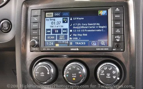 The infotainment controls of the 2011 Dodge Challenger V6 Rallye